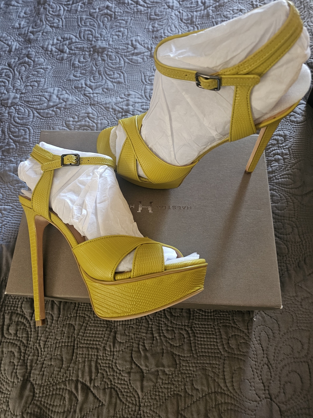 Halston Heritage Lemon-Yellow Platform Ankle-Strap Sandals